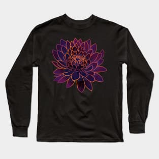 Colorful chrysanthemum or Mums flower drawing - faded orange with purple and blue lines in the petals. Long Sleeve T-Shirt